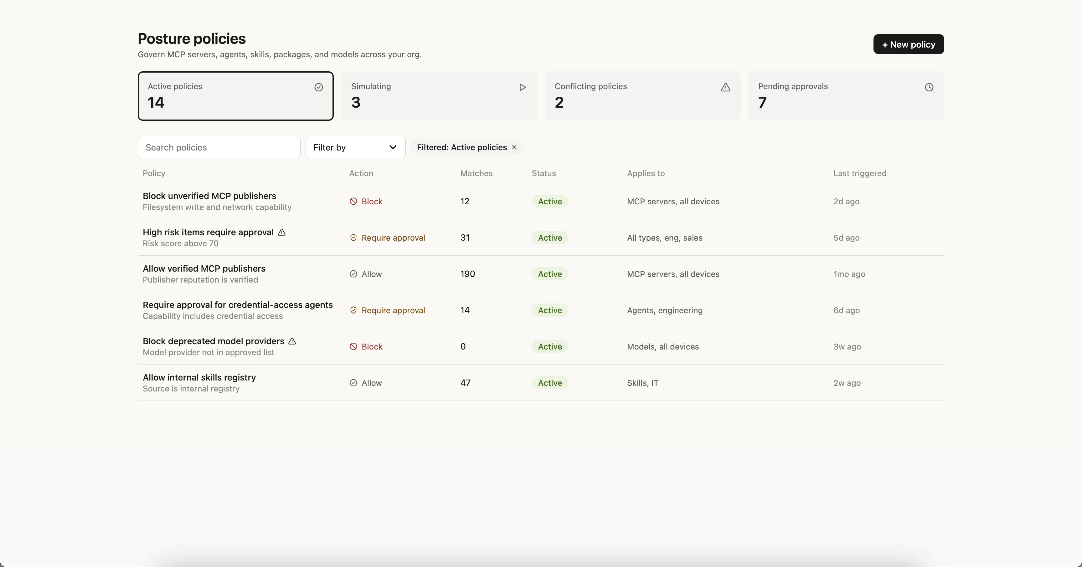 AI Security - filtered policies view