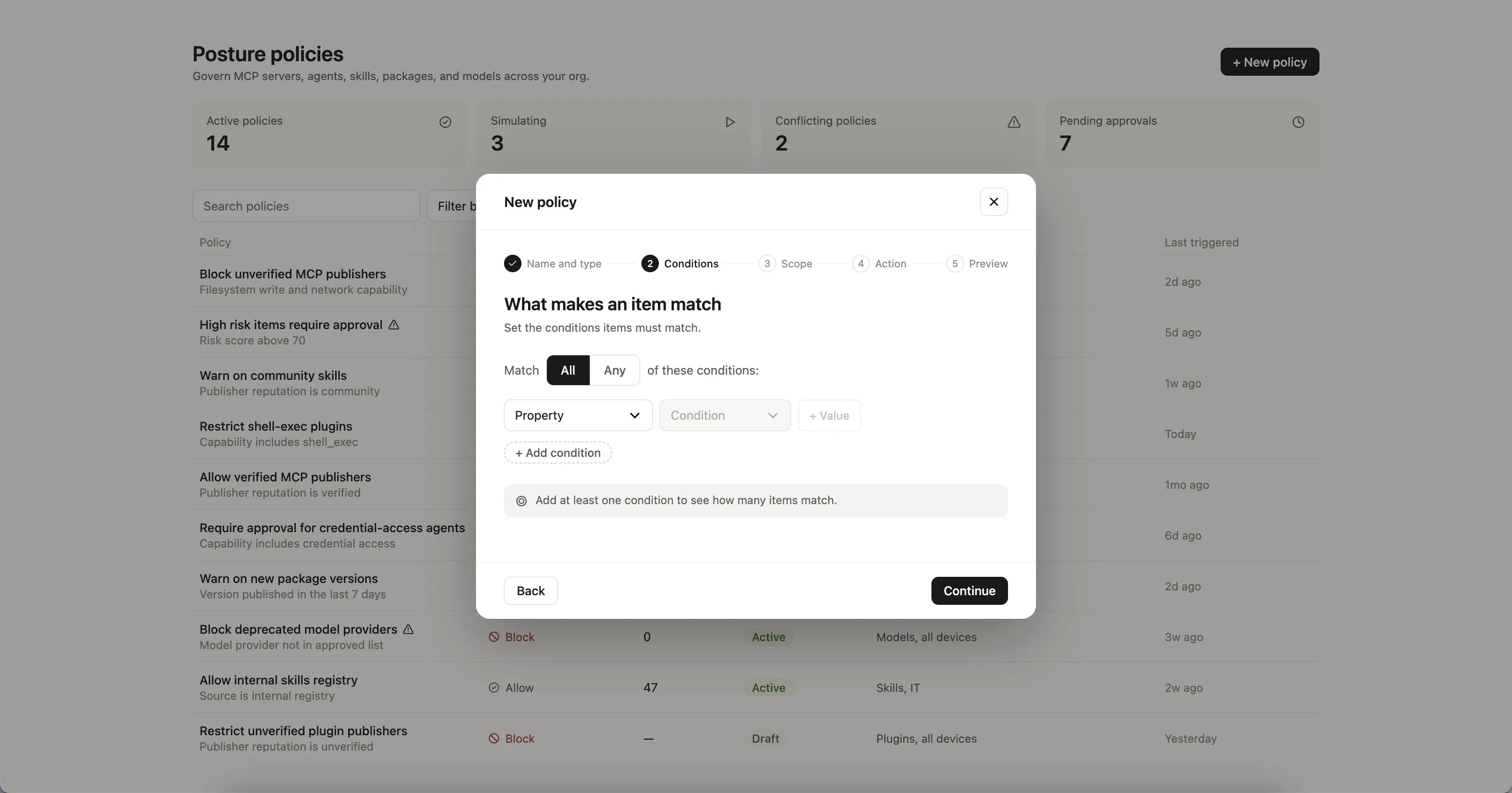 AI Security - policy preview screen