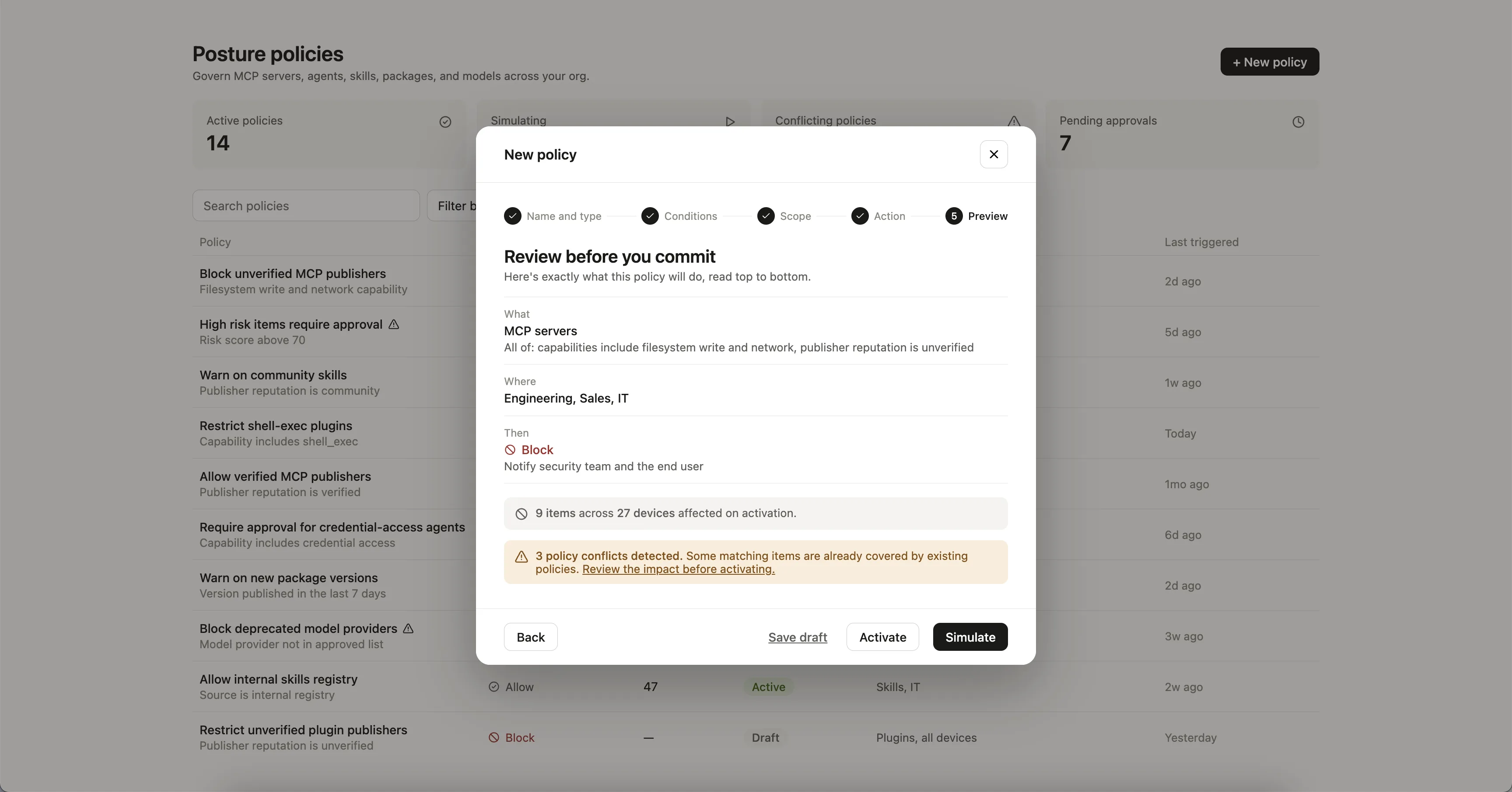 AI Security - policy enforcement dashboard