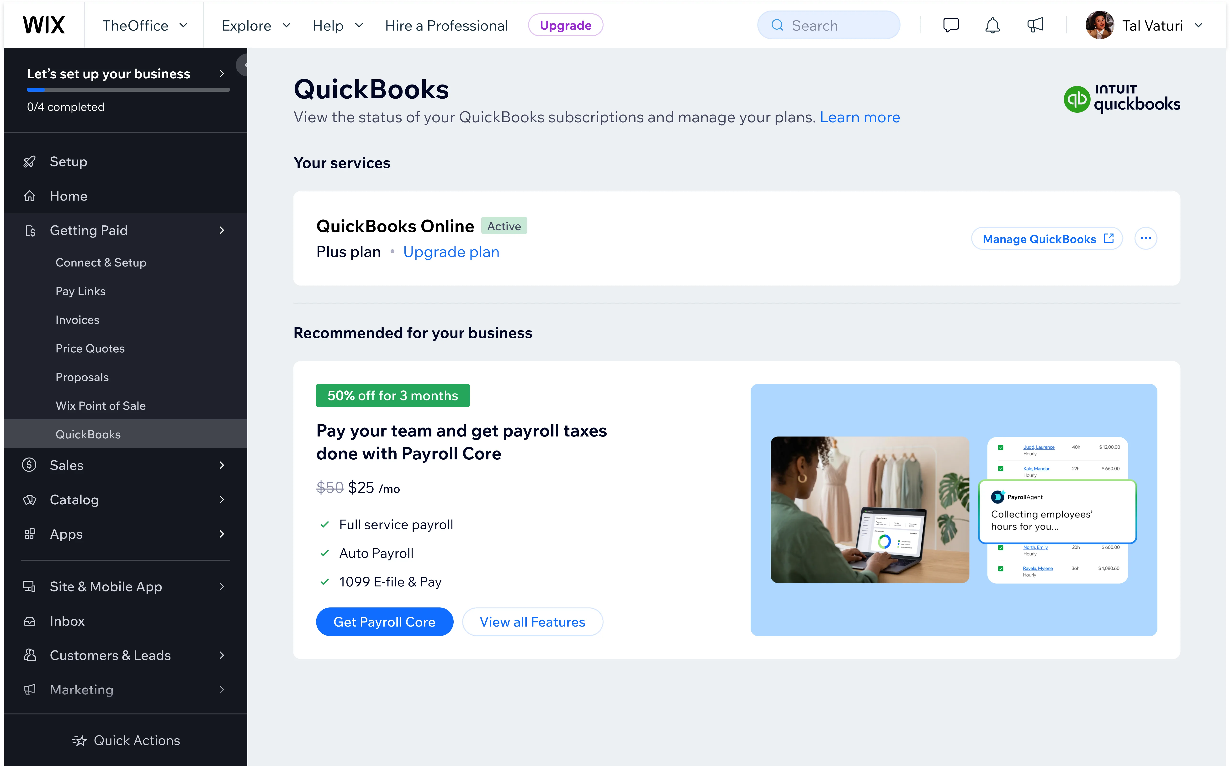 QuickBooks - account settings