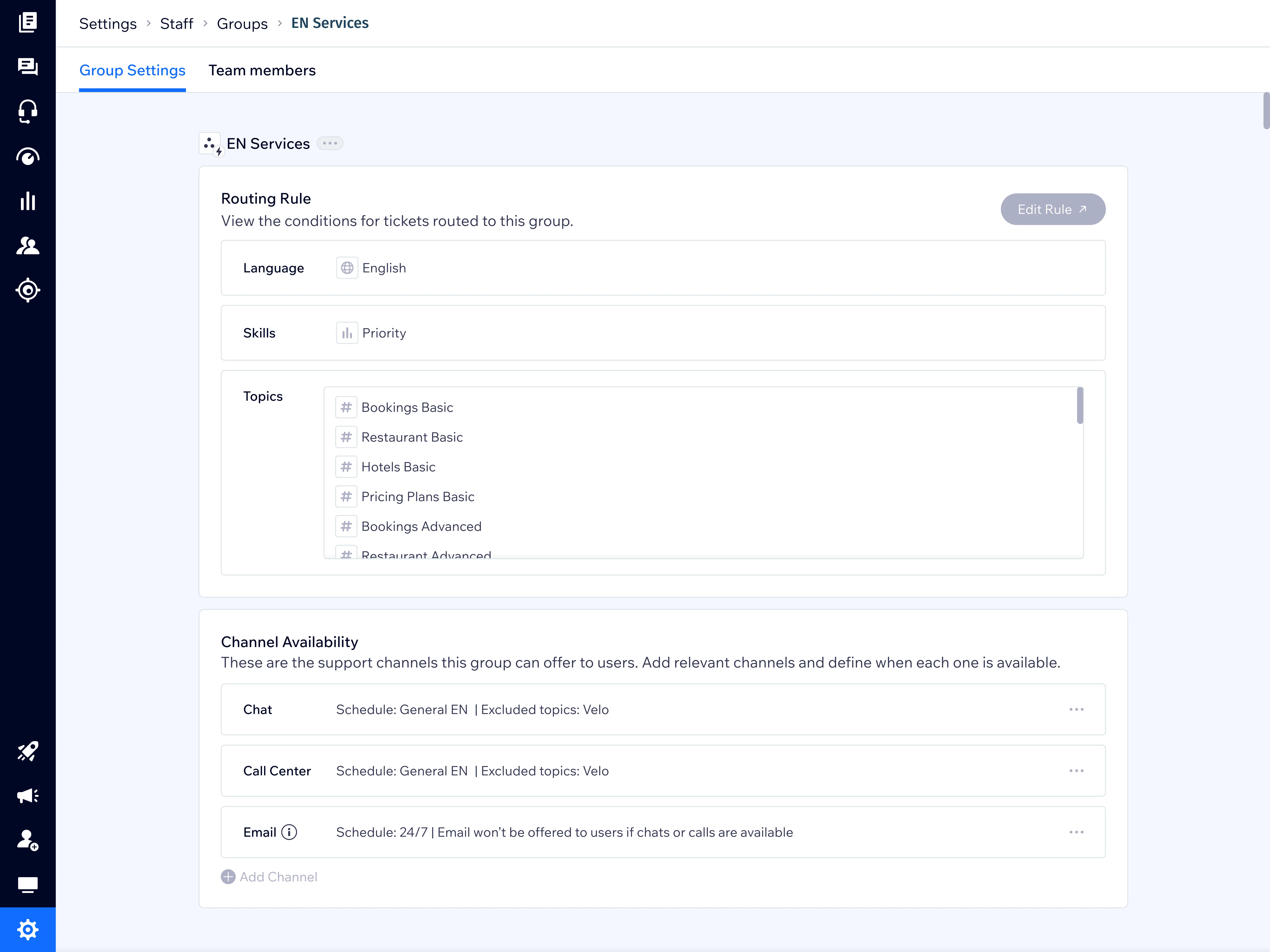 Staffing Groups - group settings